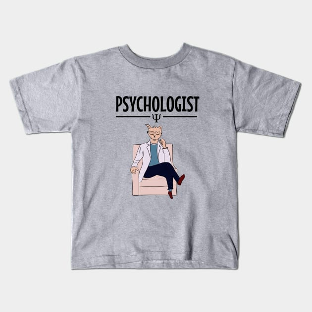 Psychologist cat illustration Kids T-Shirt by cypryanus